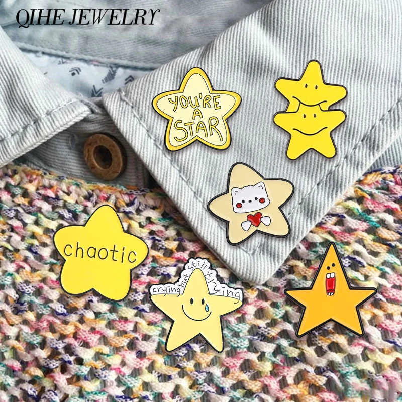 Cartoon Screaming Star Doing Your Best Enamel Pin Double Stack Smiling Star Bite Star Brooch Bag Badge Jewelry Gift for Friends