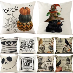 Halloween Cushion Cover 45x45cm Linen Pillowcase Trick or Treat Home Sofa Decorative Throw Pillow Case Party Decor Pillow Covers