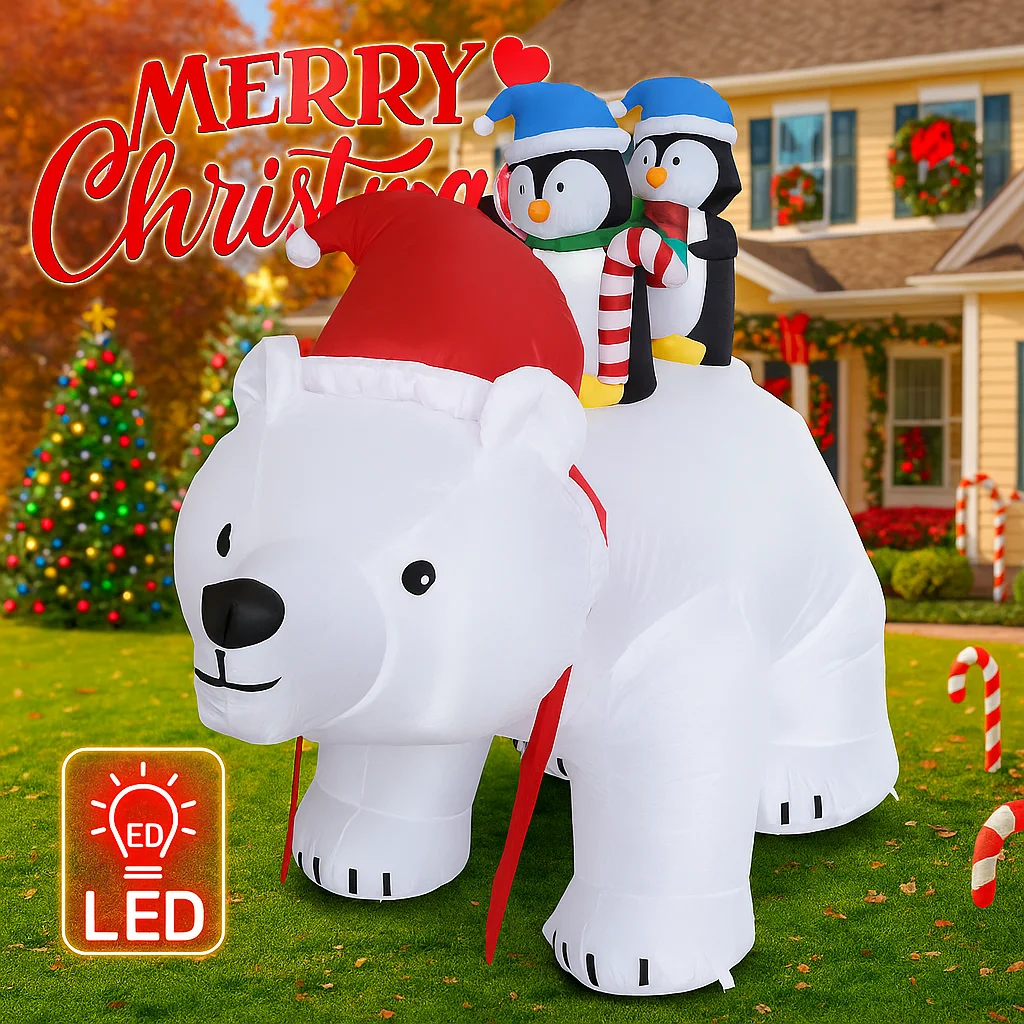 6.56FT العملاق عيد الميلاد نفخ الدب البطاريق البطاريق لعبة أضواء LED ساحة الطرف الديكور المنزل زخرفة عطلة لوازم