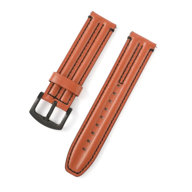 2026 Replacement 20-24mm Men's Double Ridge Genuine Cowhide Leather Universal Watch Strap Accessories Classic Style