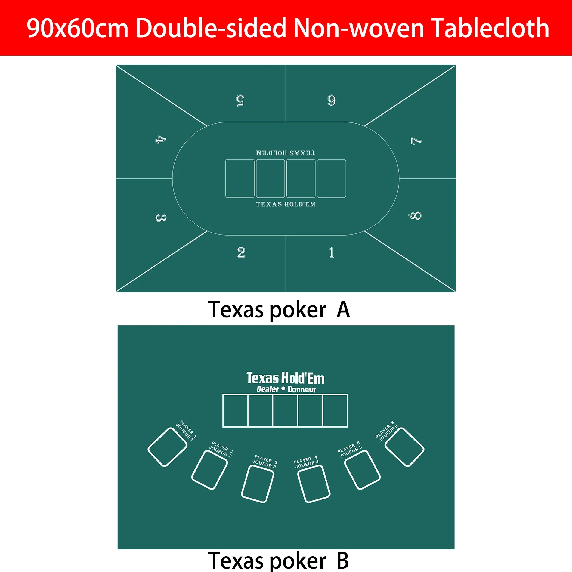 

Двусторонняя нетканая скатерть 90x60 см, Texas Hold'em Roulette Club, многопользовательская скатерть, аксессуары для вечеринок и игр