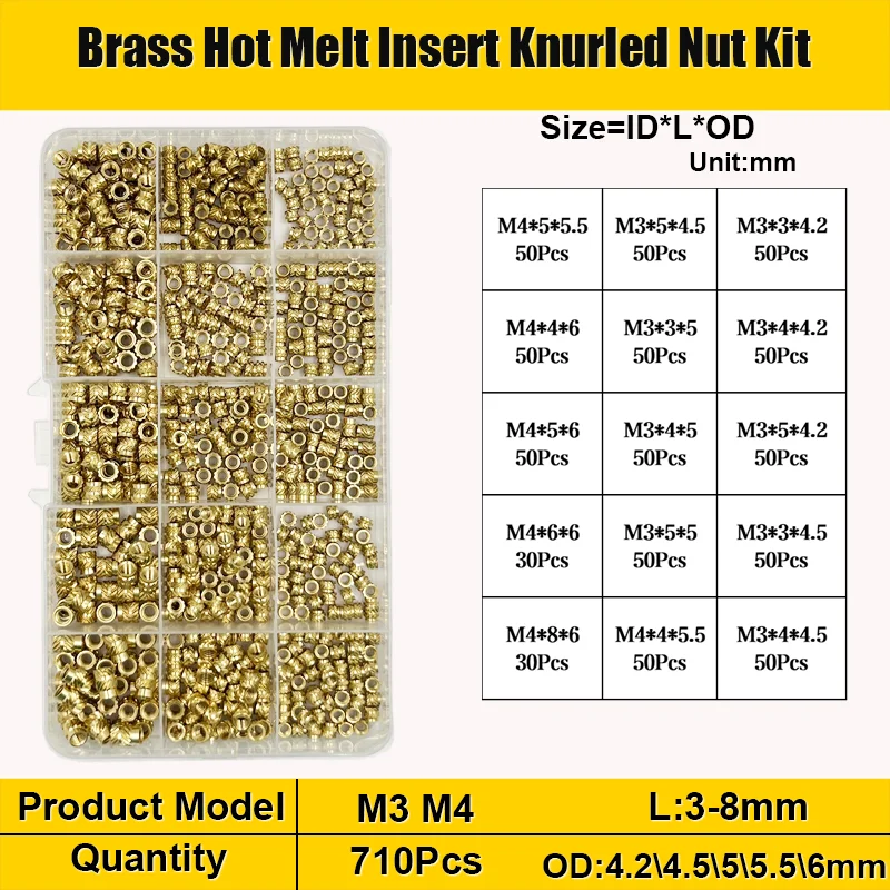 Messing-Einsatz mutter m2 m3 m4 Messing-Wärmesatz-Einsatz mutter Heiß schmelze gerändelte Gewinde einsätze Doppel-Twill-Einbettung Kupfer mutter 3D-Druck – Detail 10