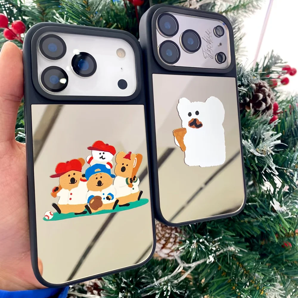 Christmas Cartoon Baseball Bear Mirror Surface Cover for IPhone 17 16 15 14 13 12 Pro Max 17 Air - Protective Magnetic Case - náhled 2