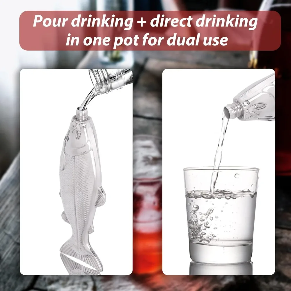 قارورة الورك على شكل سمكة 5 أونصة زجاجة 304 من الفولاذ المقاوم للصدأ قارورة ويسكي صغيرة للجيب هدية لصيد الأسماك علم روسيا