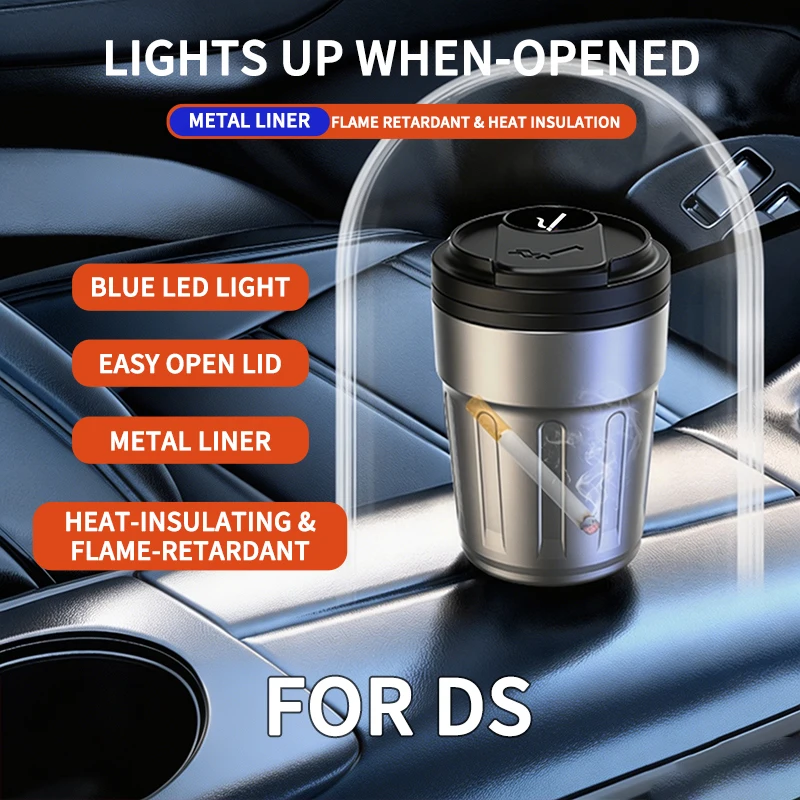 Car Ashtray One-button Open Lid Ashtray LED For DS DS3 DS5 DS6‌ DS7 ‌DS9‌ E-Tense DS5LS‌ ‌DS4S ‌‌WILD Interior Accessories