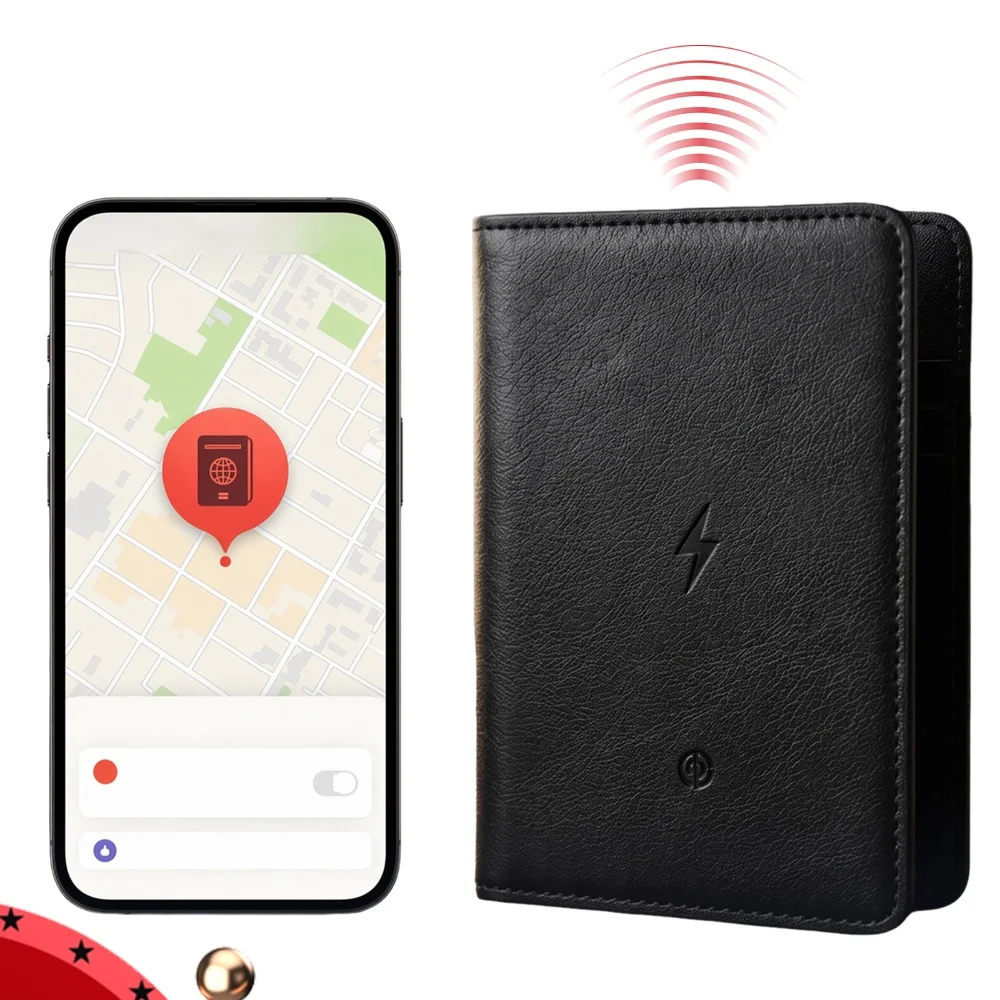 Location Network Smart Passport Cover Anti-Lost Tracker PU Leather Multi-Slot Card Holder Travel Wallet Wireless Charging
