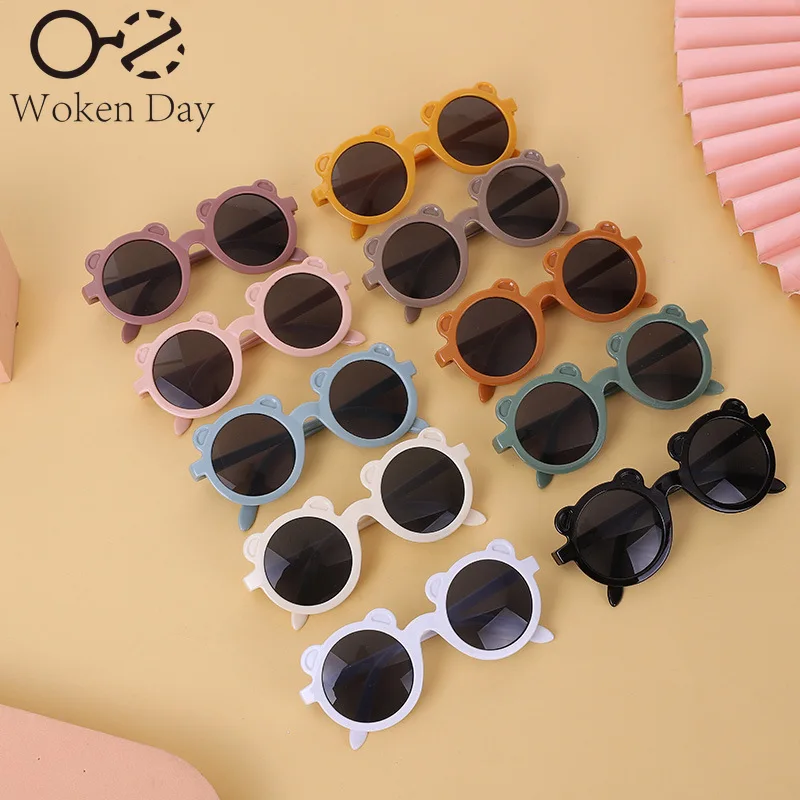 Girls Boys Cute Bear Cartoon Sunglasses UV400 Children Retro Round Frame Sunglasses Outdoor Eyewear Baby Shade Glasses