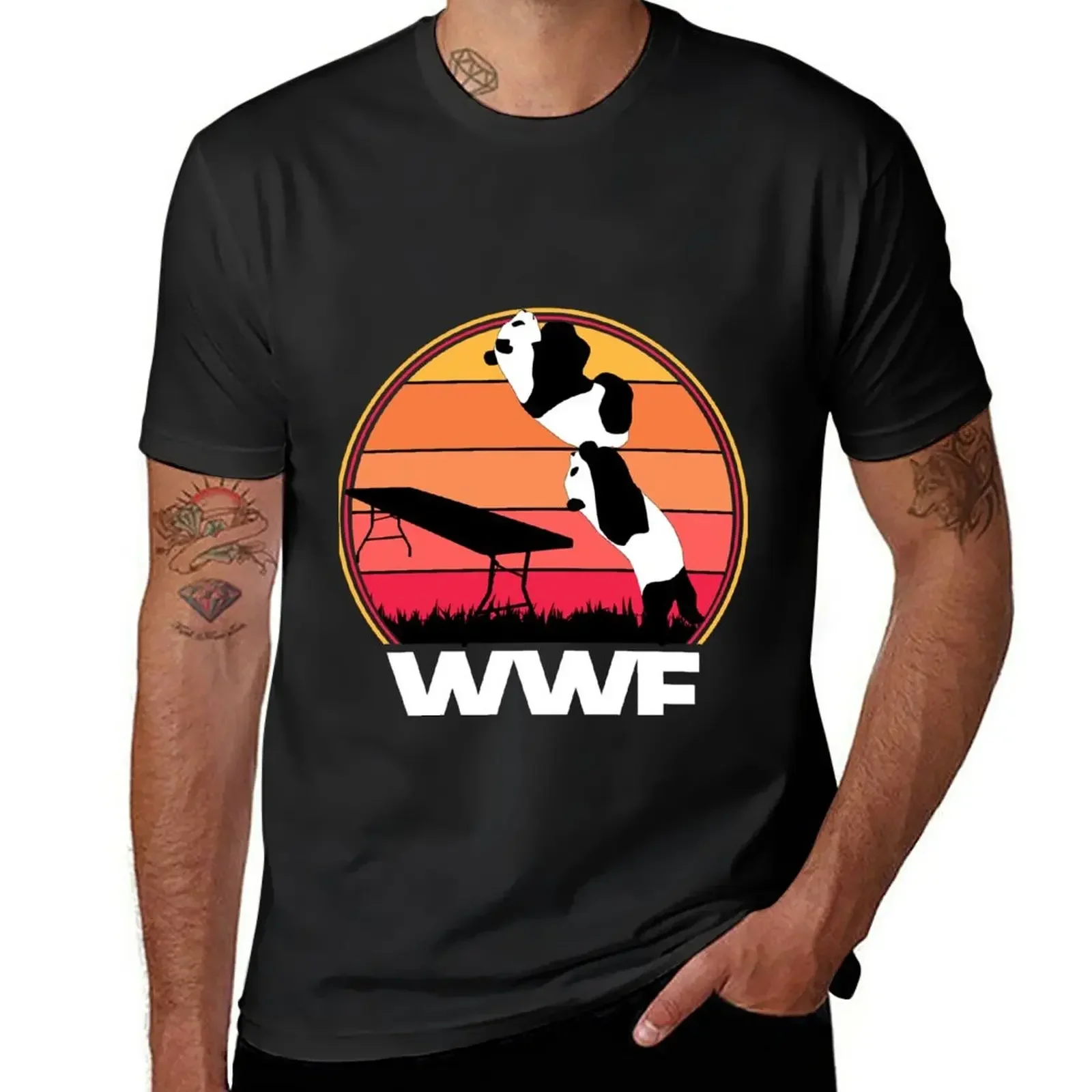 funny cartoon tee New Wwf wrestling pandas T-Shirt anime tops t shirt men shirts  streetwear