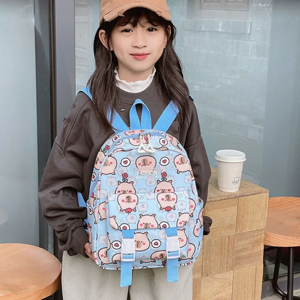 Mochila de nailon Capybara de gran capacidad con correas anchas, bolso escolar para niños, bolso de libros ligero de estilo coreano para estudiantes