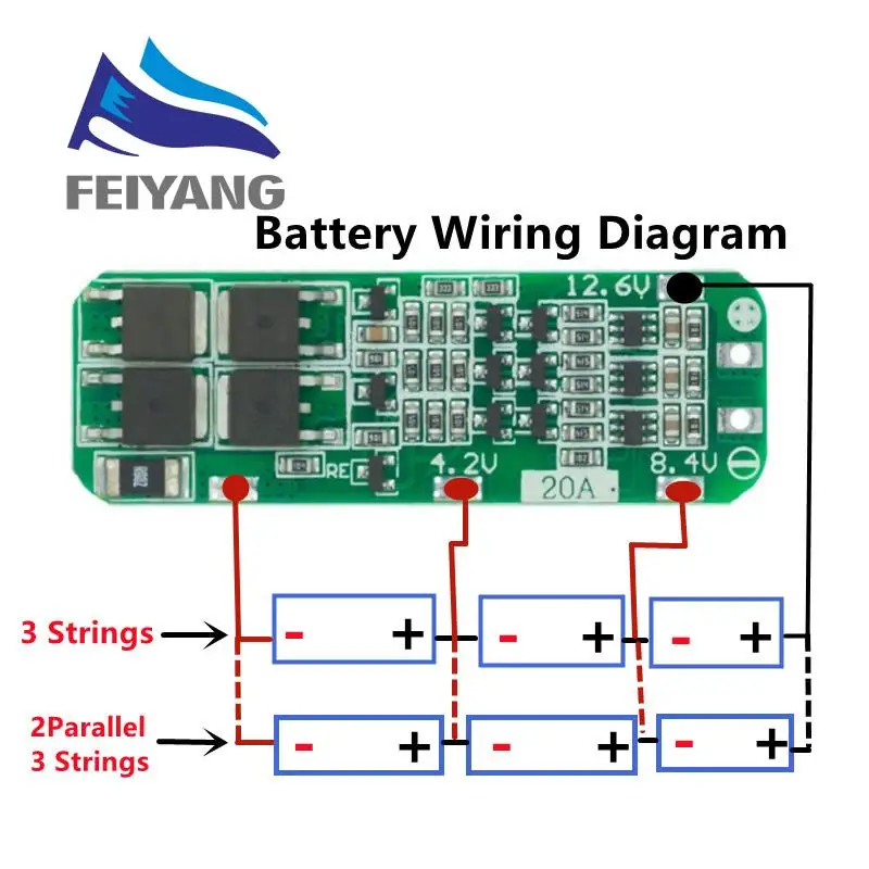 1pcs 3S 20A Li-ion Lithium Battery 18650 Charger PCB BMS Protection Board 12.6V Cell 59x20x3.4mm Module