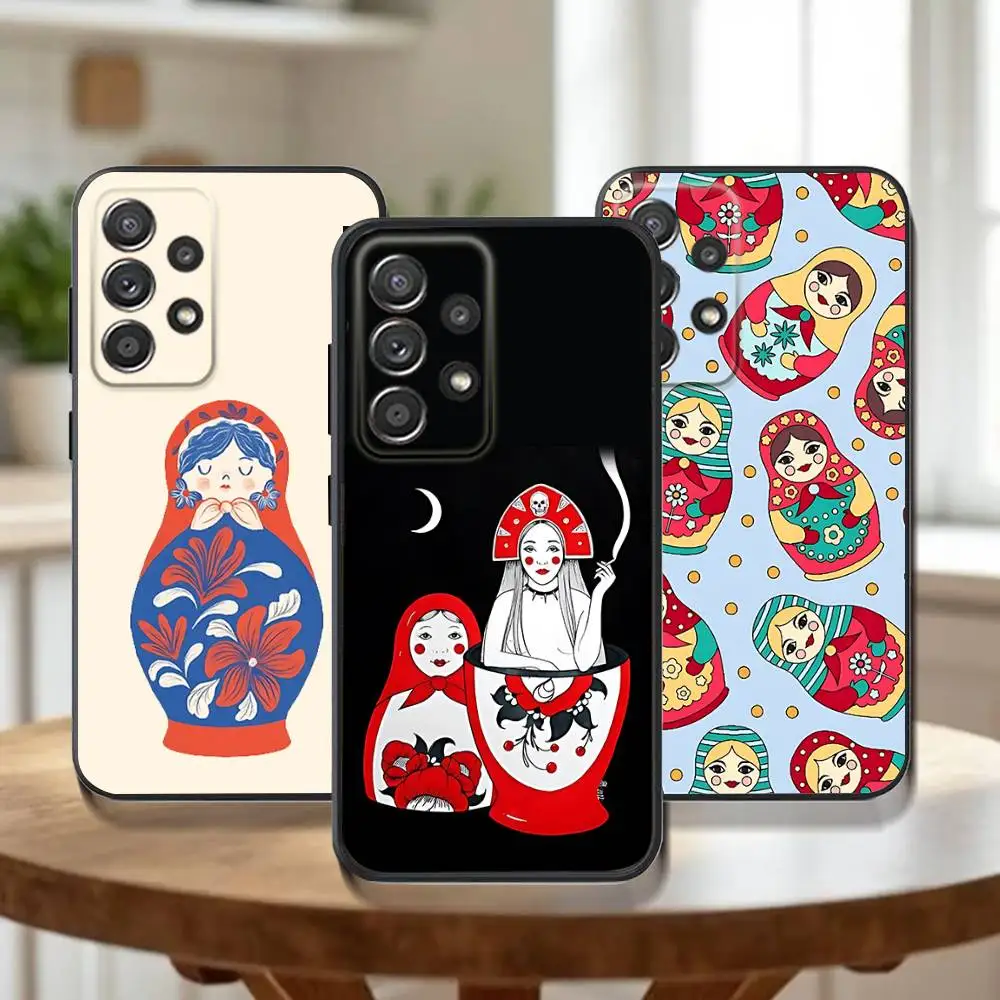 

Russian Dolls Matryoshka Phone Case For Samsung Galaxy A73,72,51,53,52,71,22,5G,Note,J7,8,9 Soft Black Cover