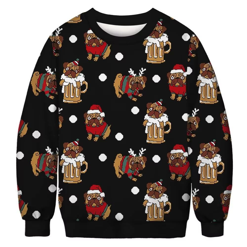 

Mens Christmas Sweatshirt For Men Funny Beer And Dog Graphic Print T-Shirts Autumn O-Neck Hoodies Oversized Men's Clothing