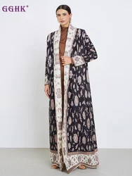 GGHK Pleated 2024 Spring and Autumn New Women Large Size Trench Dress Retro Printed Cardigan Design Female Luxury Abaya