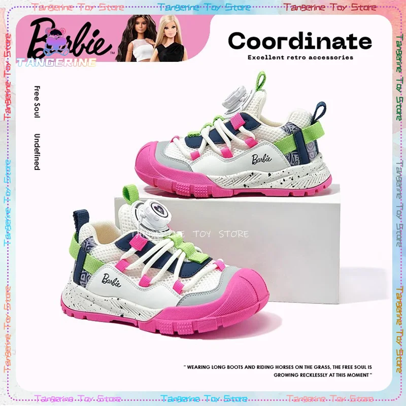 2024 Mattel Barbie Children Shoes Girls Shoes Spring Autumn Breathable Mesh Summer Dopamine Sports Hiking Shoes Birthday Gift