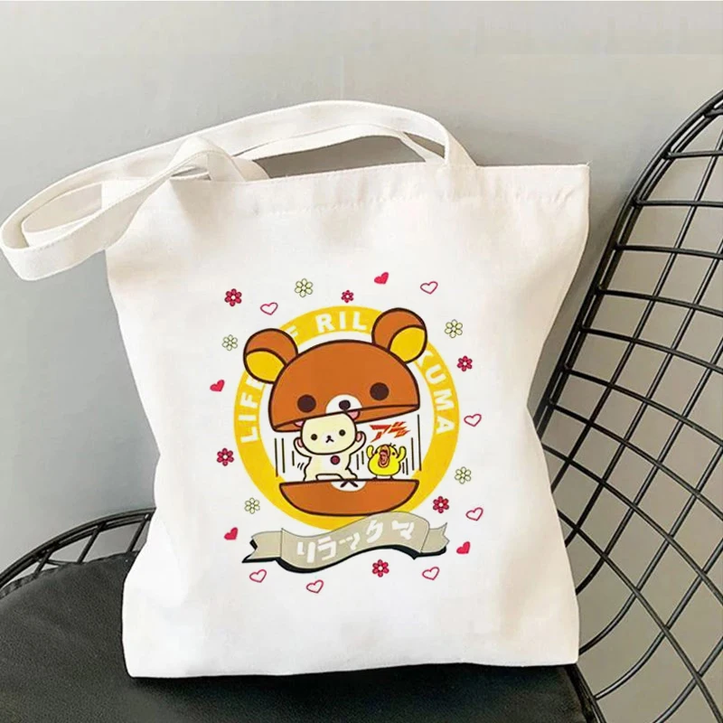 

Cartoon Bear Printed Women's Fashion Canvas Shoulder Bag Reusable Handbag Foldable Eco Shopping Bag Student Handheld Canvas Bag