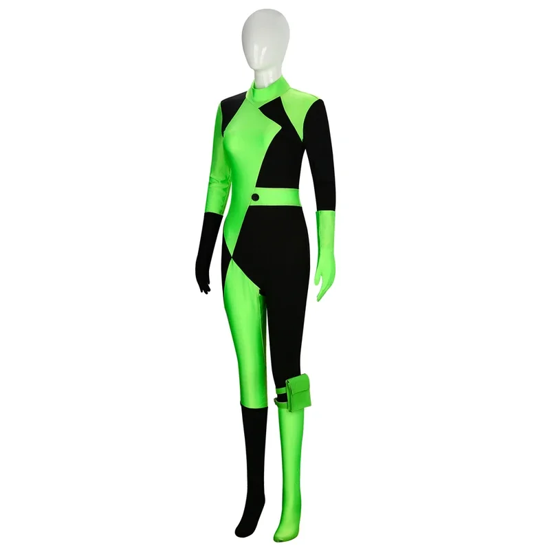 Shego Costume Bodysuit for Female Kim Possible Cosplay Outfits Zipper Halloween Elastic Spandex Jumpsuit Adult Size