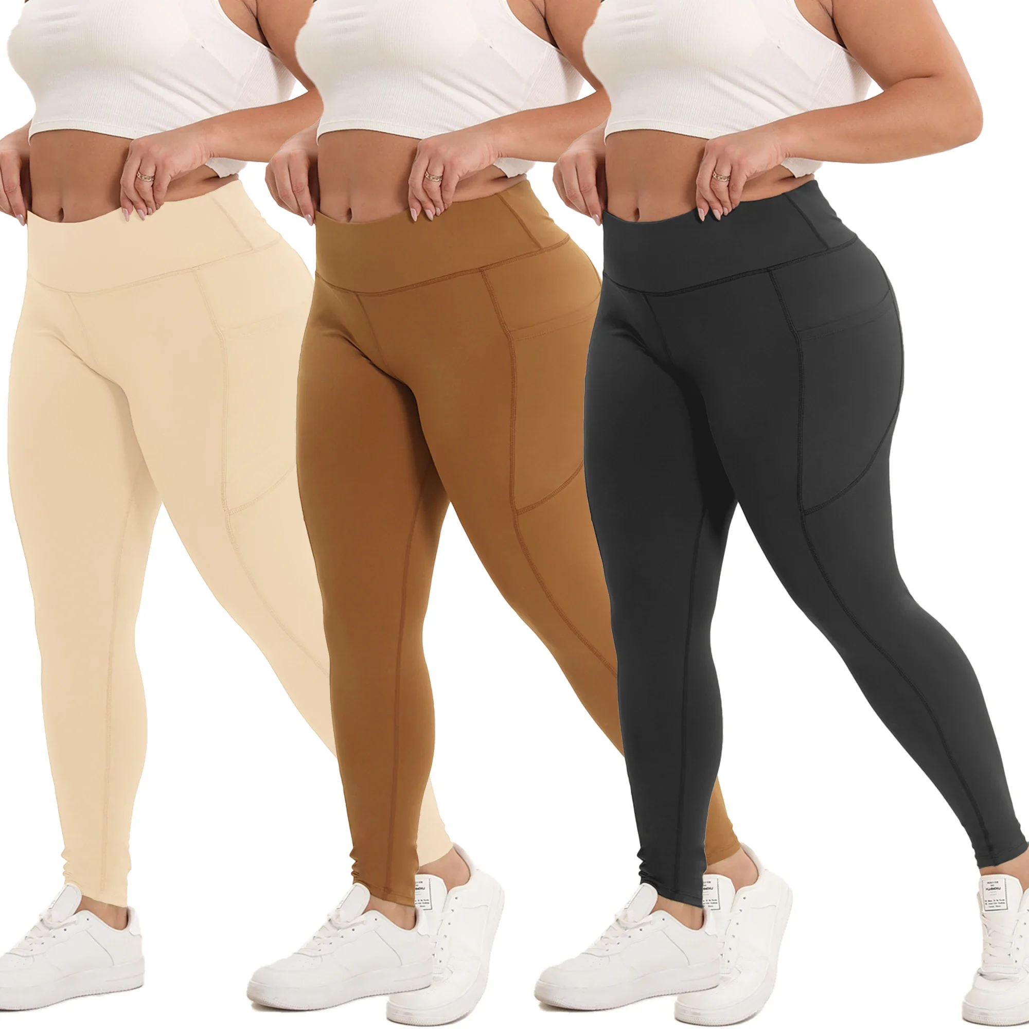 

3 Pack Plus Size High Waisted Tummy Control Leggings 4-Way Stretch Soft Black Tie-Dye Workout Yoga Pants , Casual & Daily Wear