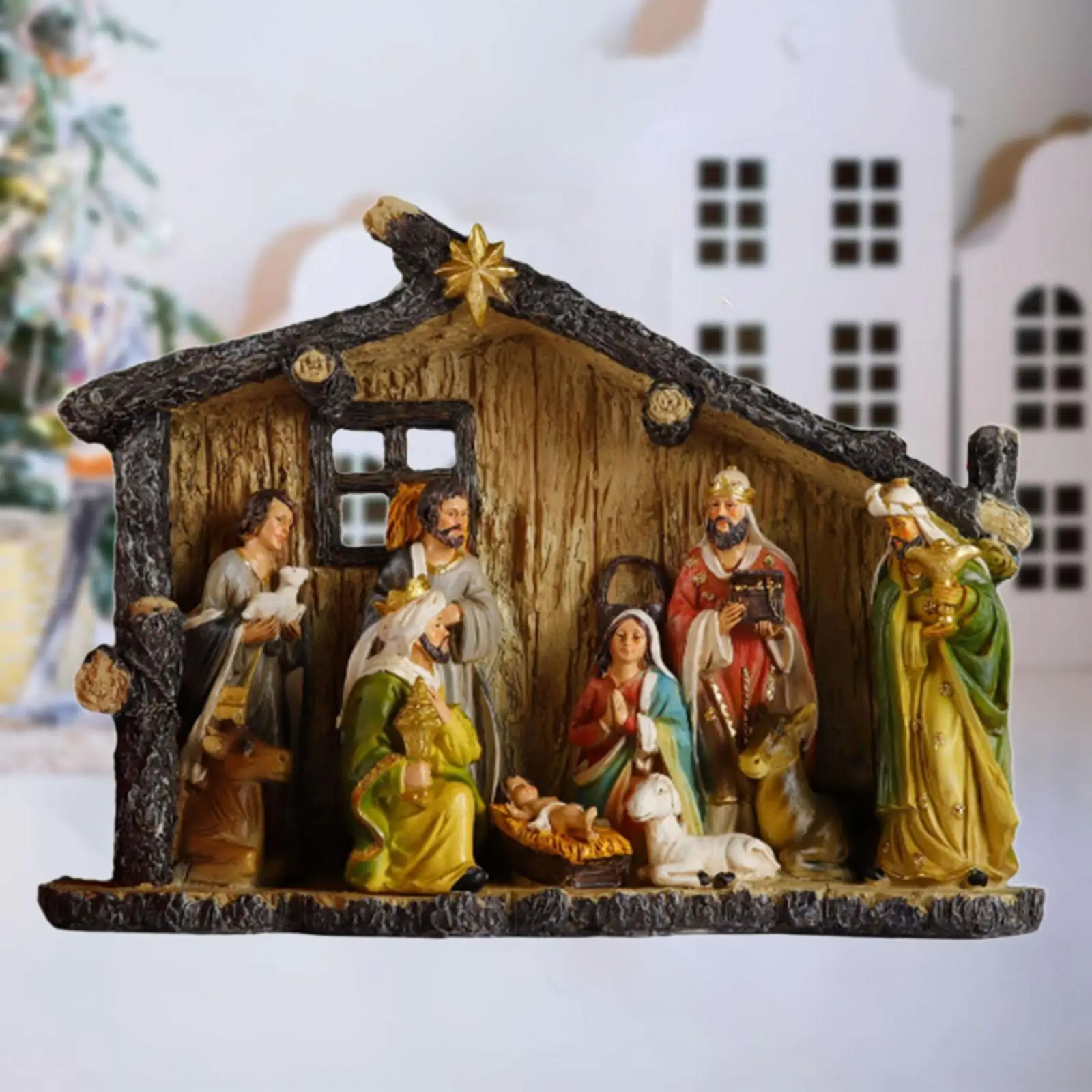 Nativity Scene Statue Christmas Figurine Resin Sculpture Tabletop Ornament for Office image 2