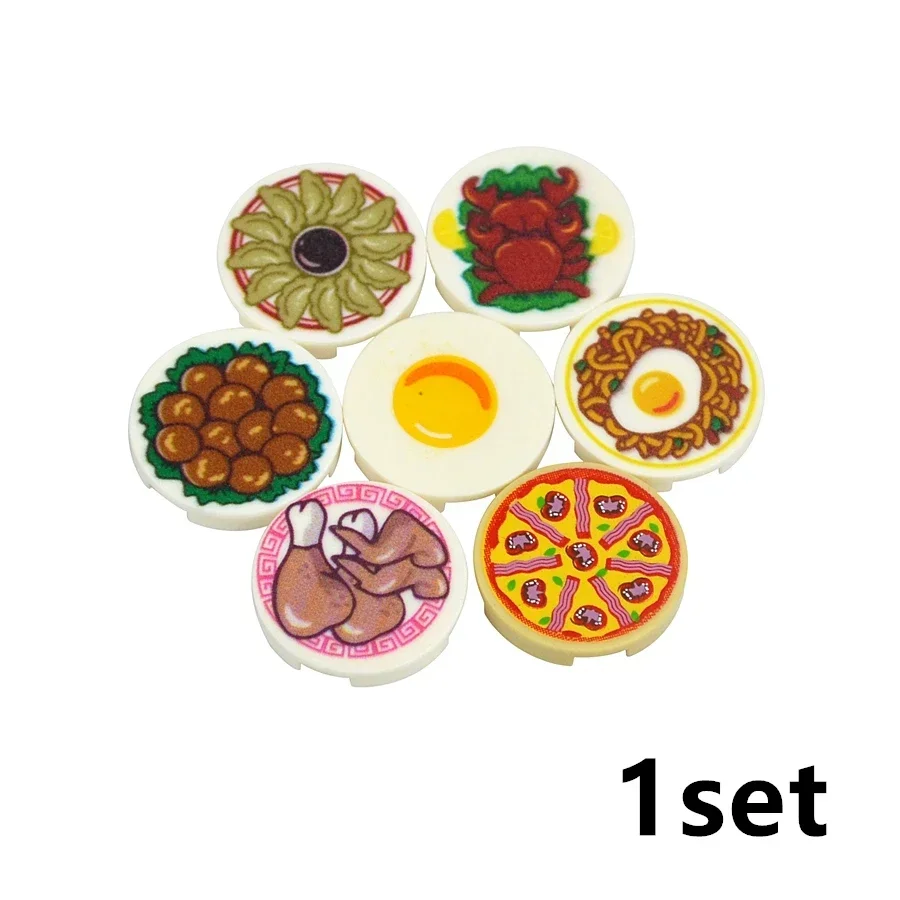 Mini Food Accessories Building Block MOC City Figures Brick Fish Apple Hot Dog Cake Pizza Fries Chicken Box Plate Compatible Toy