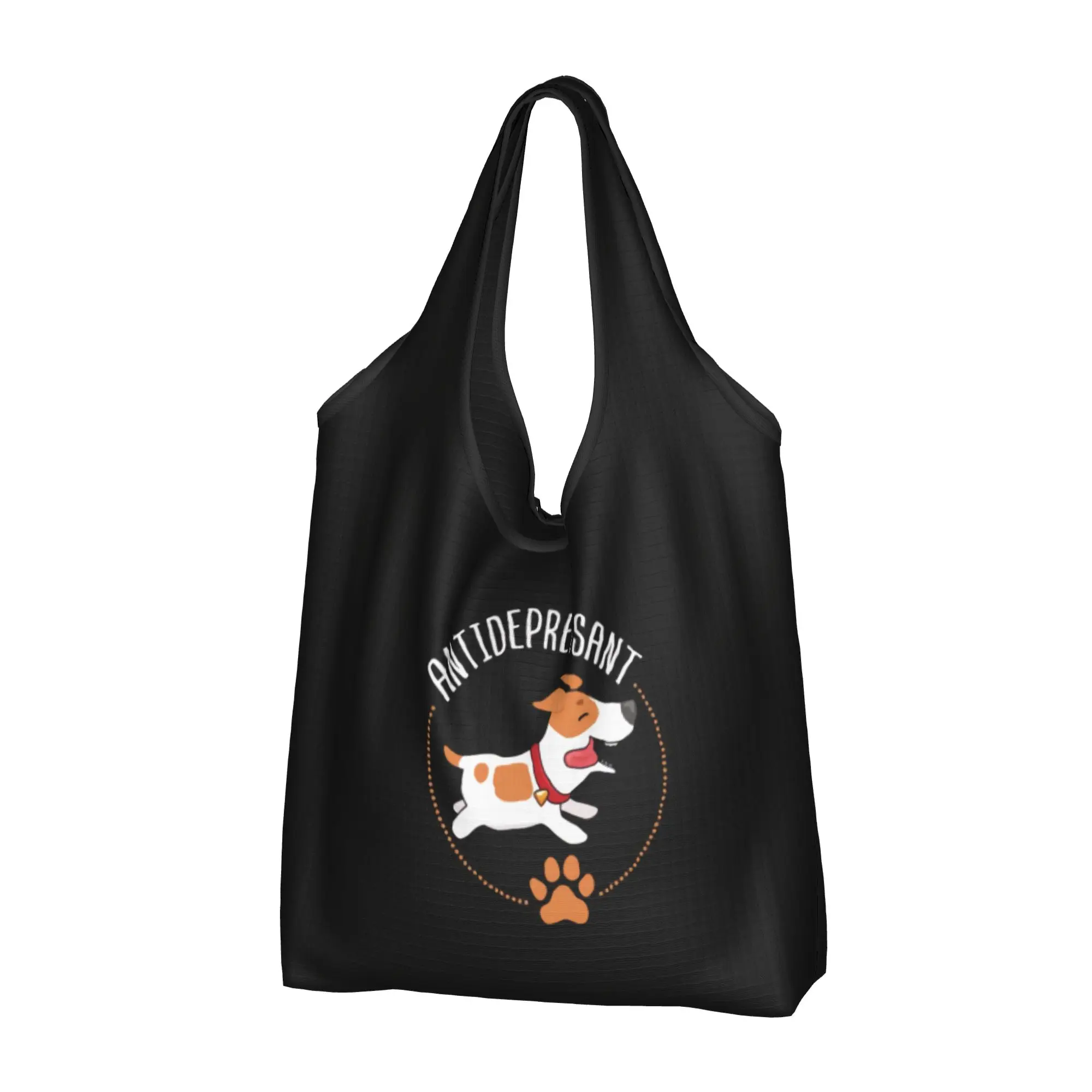 Jack Russell Terrier Dog Grocery Shopping Bags Custom Shopper Tote Shoulder Bag Big Capacity Portable  Handbag
