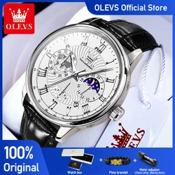 OLEVS Men's Watches Casual Business Original Quartz Watch for Man Waterproof Luminous Wristwatch Moon Phase Calendar Chronograph