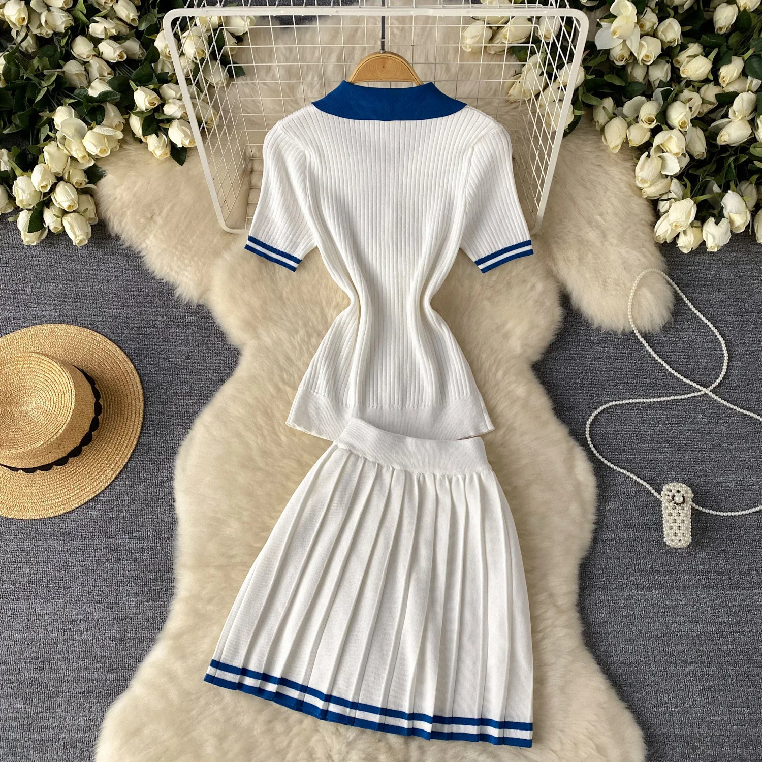 Mini Skirt Set Women Two Piece Sets Polo Collar Shorts Shirt Tops Dress Sets Casual Y2k Streetwear Pleated Shorts 2026 Elegant - Image 4