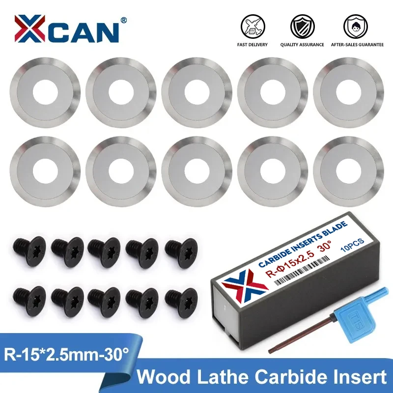 XCAN Round Carbide Insert Cutter 10pcs 15mm(3/5\'\') x2.5mm 30 Degress Cutter for Wood Lathe Turning Hollower Tool 12x2.5mm 30D