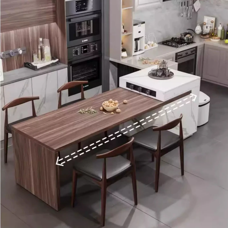 LTT mid-island dining table integrated household retractable minimalist rock slab bar table