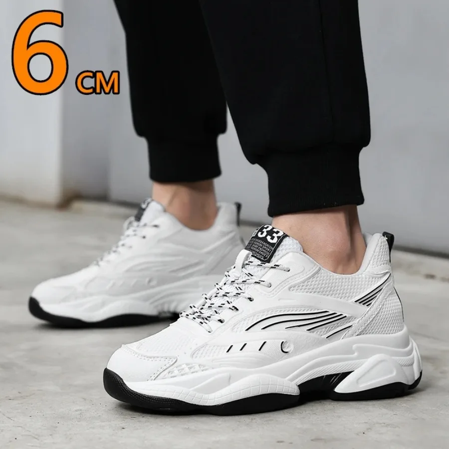 Zapatos con elevador oculto para hombre de 6CM, zapatillas de deporte de malla transpirable, suela gruesa antideslizante, deportes atléticos informales cómodos antideslizantes