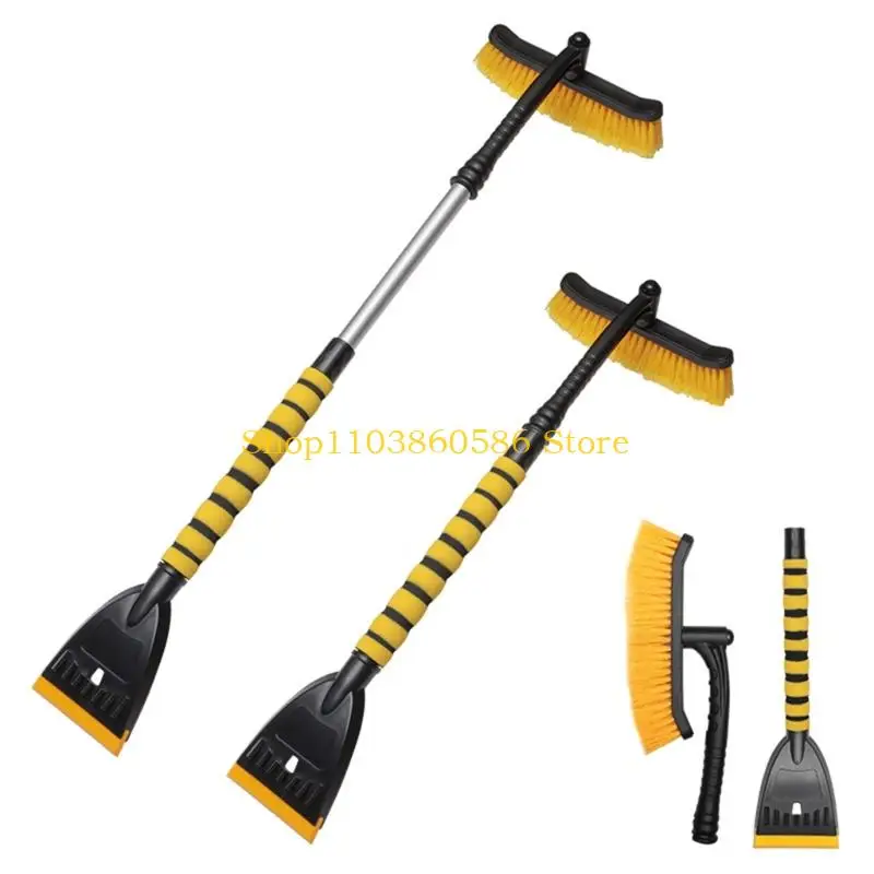 242A Professional Ice Scraper With Temperature Resistant Blade And 360 Degree Adjustable Head Brush For Auto Surfaces