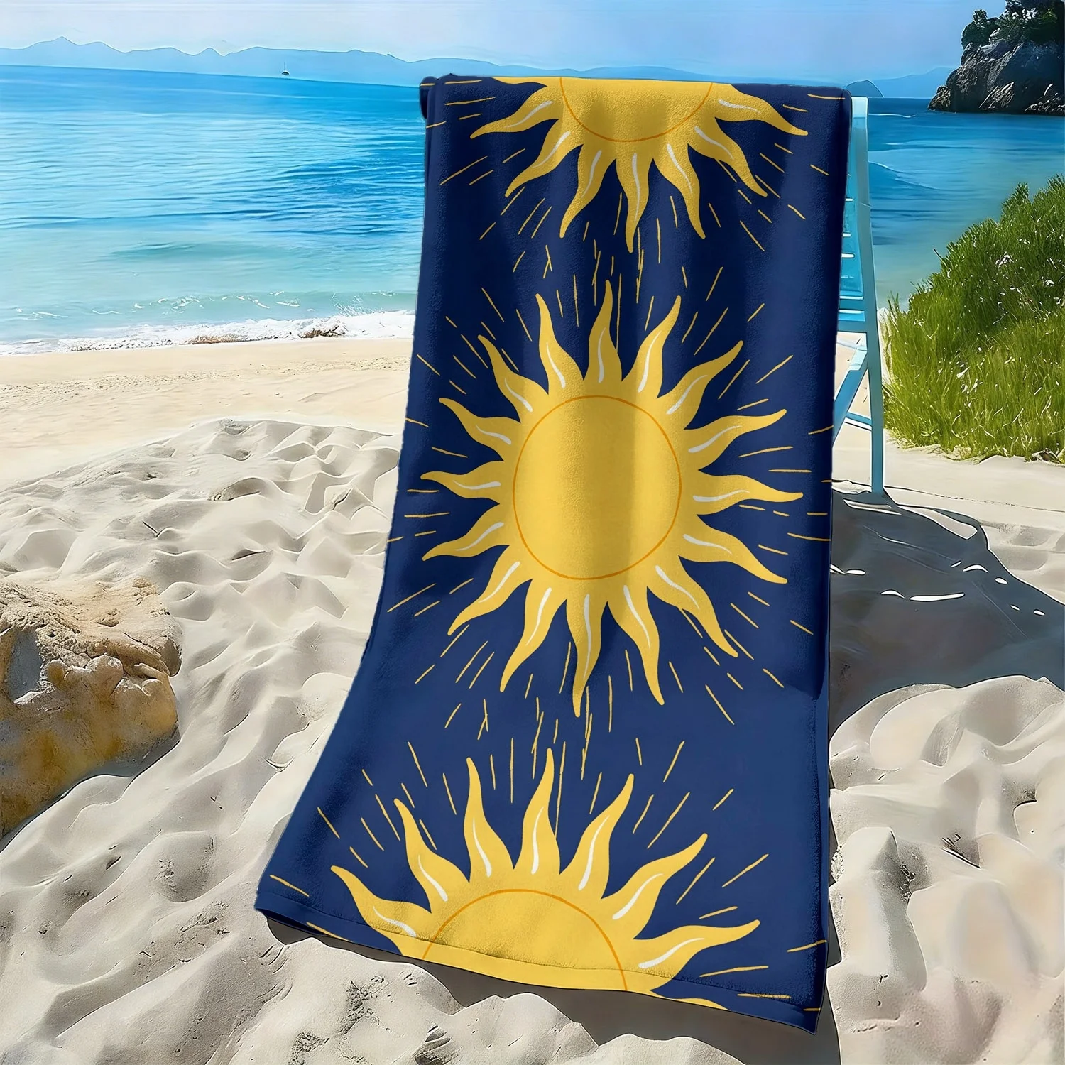 Retro Bohemian Sun Totem Pattern polyester microfiber beach towel is highly absorbent, suitable for swimming and beach outings