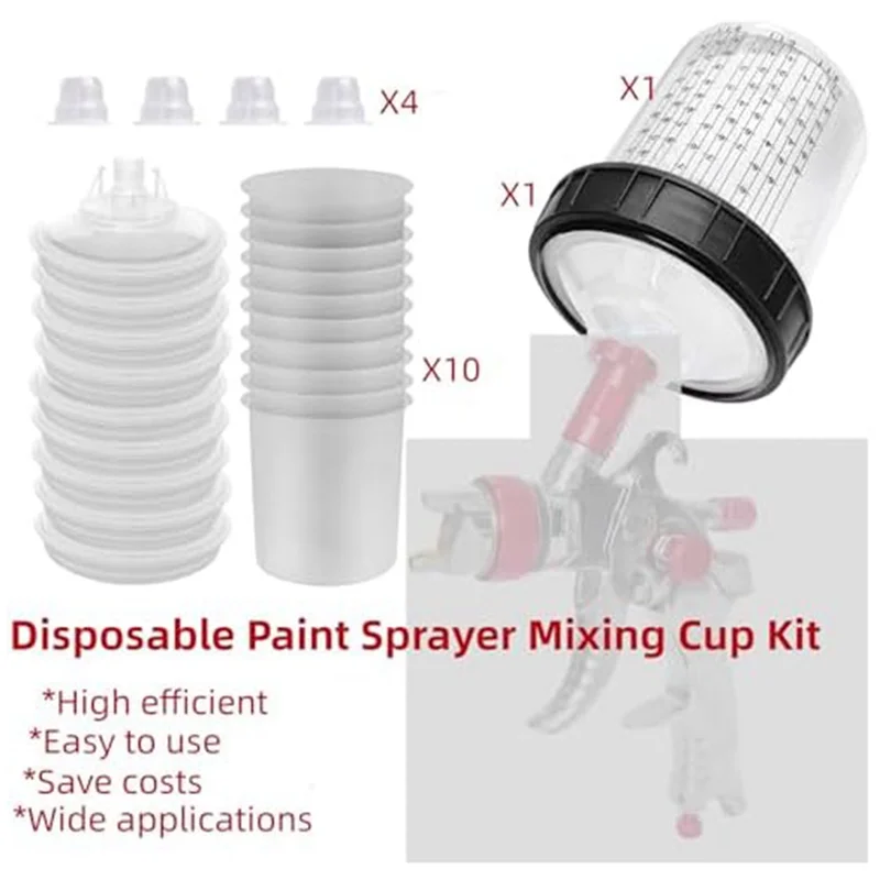 AB15-Hard Cup With Scale And Holder And Lid Spray Gunpaint Sprayer For Spray Gunfiltration System, 4 Cup Sealing Plugs