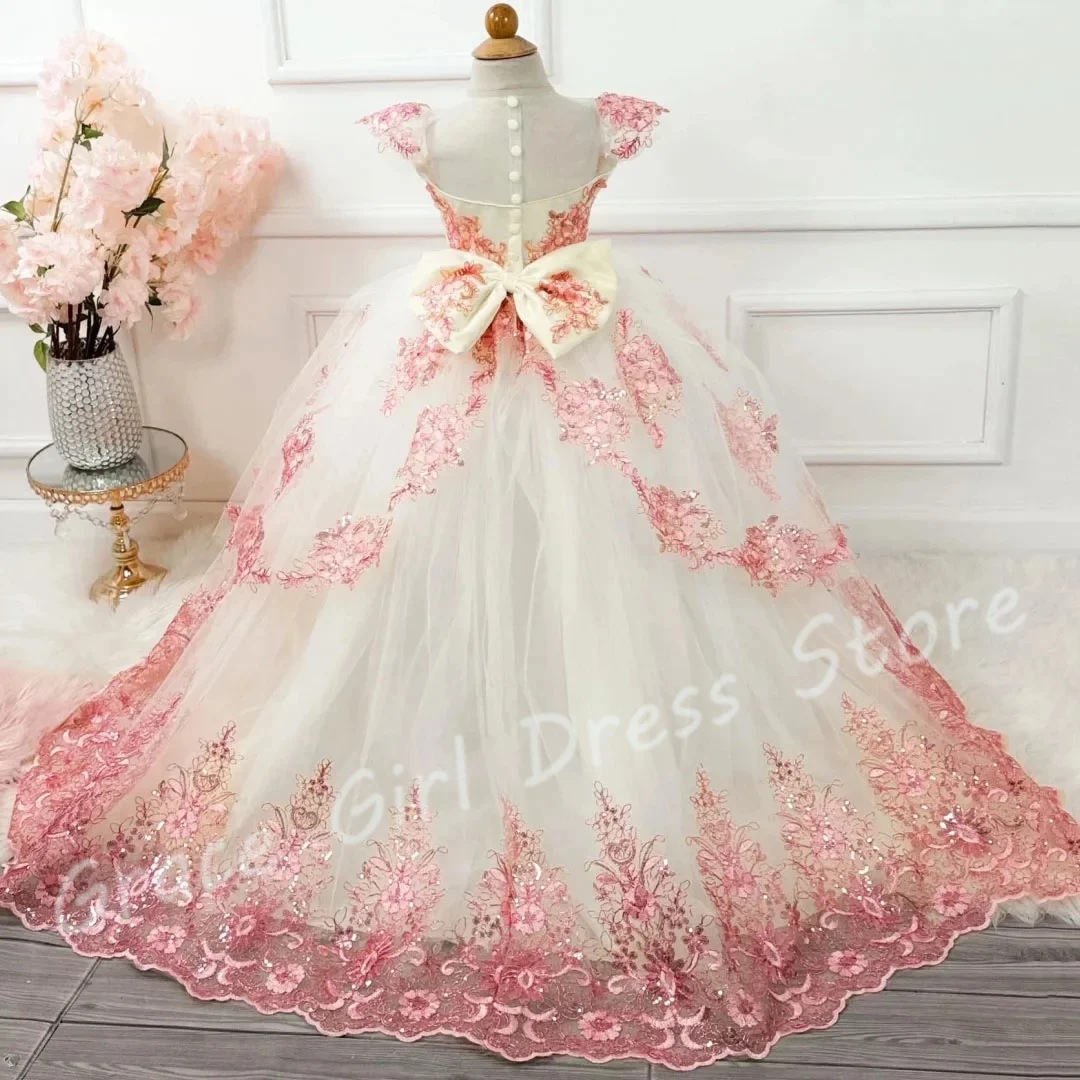 

Customized Ivory Flower Girl Dress For Wedding Appliques Floor Length Princess Elegant First Communion Quinceanera Birthday Gown