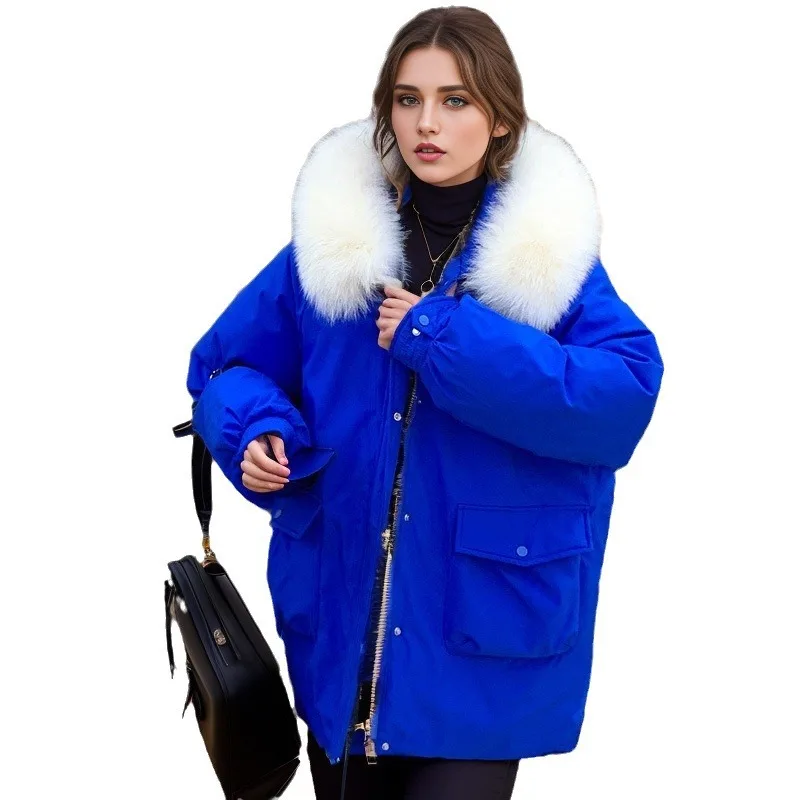 Women\'s Winter Jacket 2024 New Female Parkas Coats Fake Fur Collar Thicken Warm Cotton Jacket Women\'s Short Tooling Jackets Tops