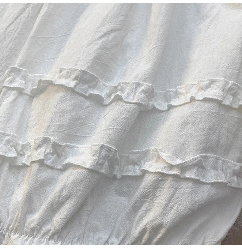 Lace Trim White Lantern Pants for Women Spring Summer Loose Elastic High Waist Wide Leg Trouser Female Ankle Length Casual Pants