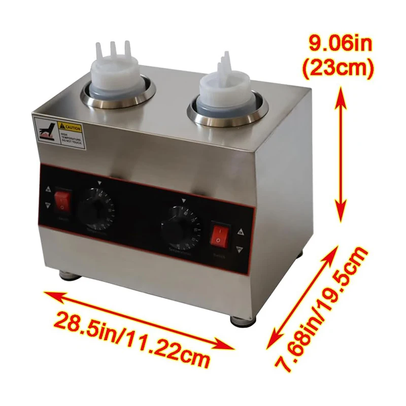 電気食品ソースウォーマーヒーター 110V 業務用ホットチーズディスペンサー ジャム保温機 2本の絞り出しソースボトル付き