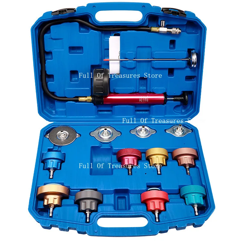 14 ชิ้นรถเครื่องตรวจจับการรั่วไหลเครื่องมือระบบทําความเย็นอัตโนมัติ Coolant สูญญากาศ Purge ชุด Universal หม้อน้ํารถยนต์เครื่องทดสอบความดันชุด