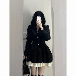 Black Suit Dress Women's New High-end Feeling Waist Cinched Princess Puffy Skirt