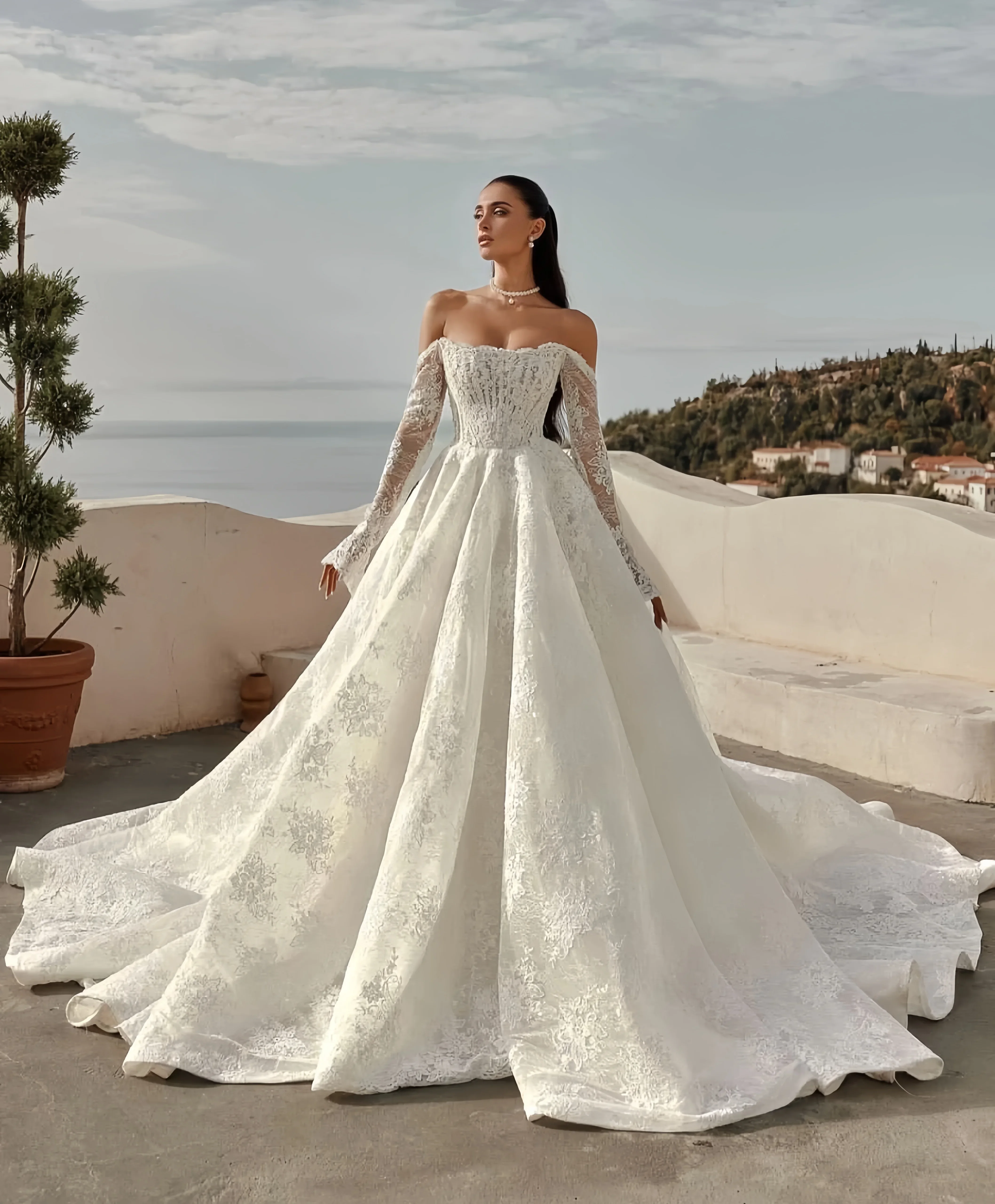 Customized Lace Wedding Dress Long Sleeve For Women Princesa Elegante Vestido de novia