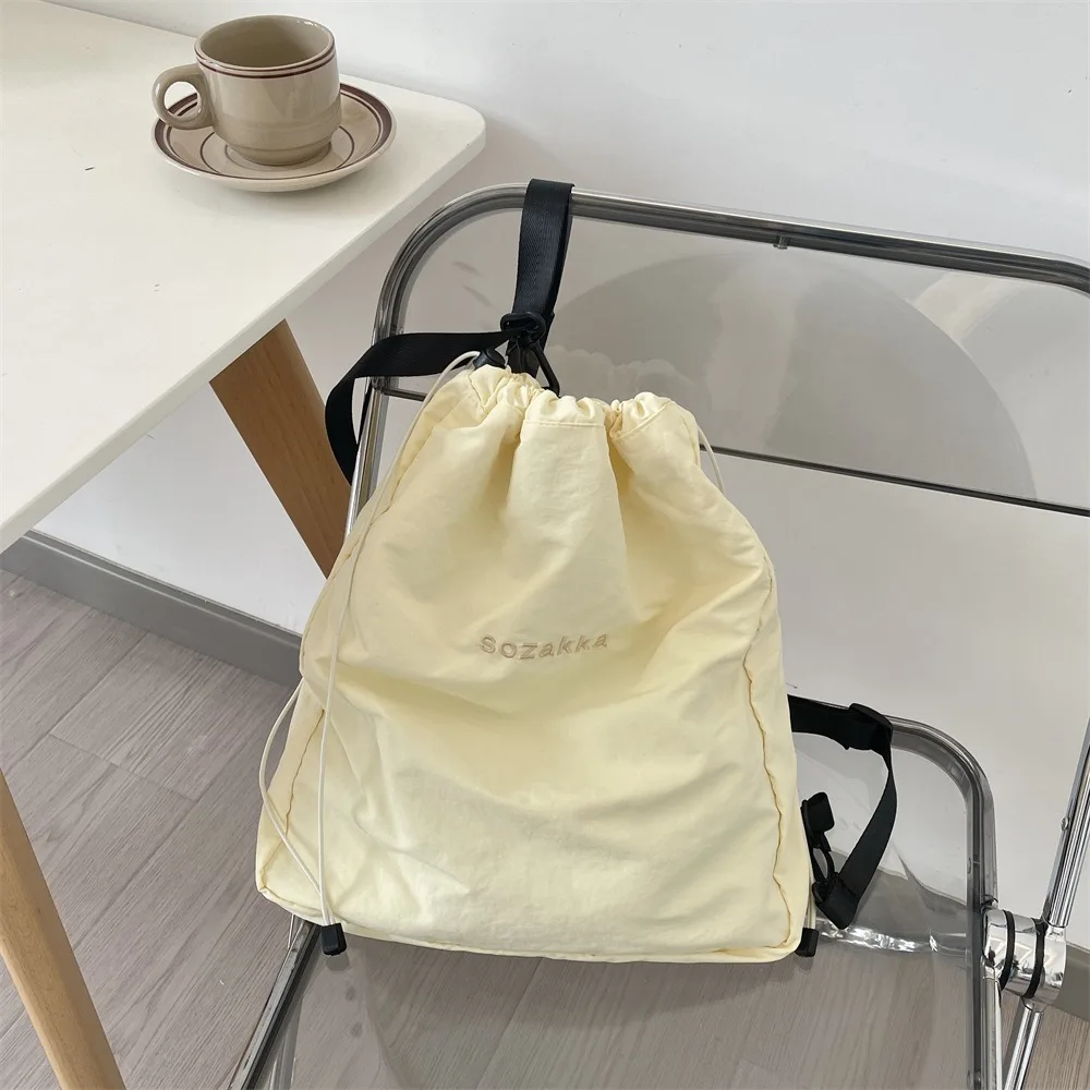 

Fashion Korean Style Nylon Drawstring Backpack Fresh Color Lightweight Sport Nylon Bag Sweet Harajuku Outdoor Travel Bag Hiking