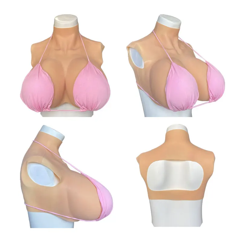 Silicone Breast Forms Bodysuit Shake Fake Boobs Plate BCDEG Sizes for Drag Queen Crossdress Transgender Cosplay with Nipple