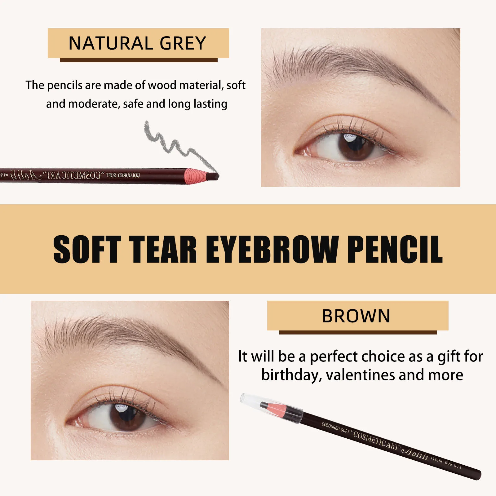 10 stuks waterdichte treklijn wenkbrauwpotloden multi kleur mode wenkbrauw make-up draagbaar cadeau voor vrouwen natuurlijke look