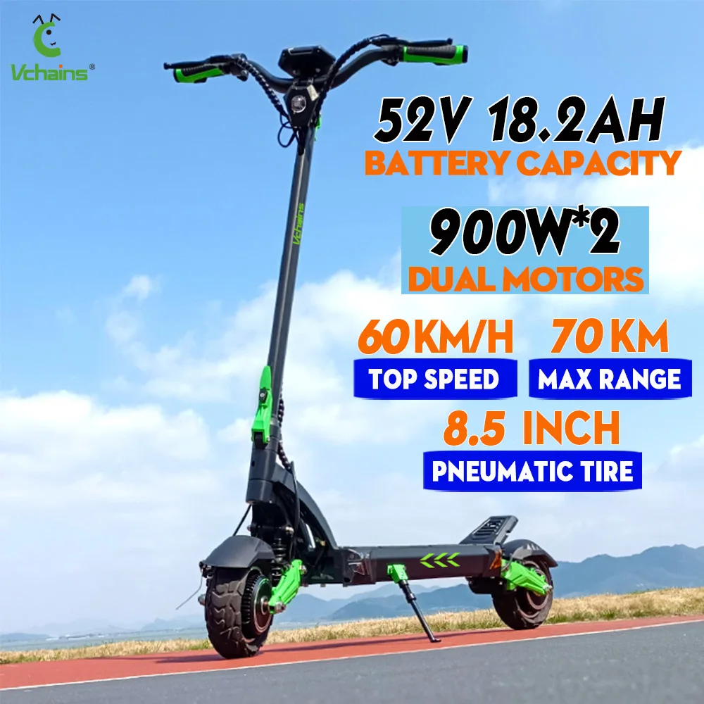 

Vchains Explore GT V9 Fast Fold Cheap E Scooter 900W*2 52V18.2AH 8.5INCH patinete eléctrico NINGBO factory Electrico For Adults