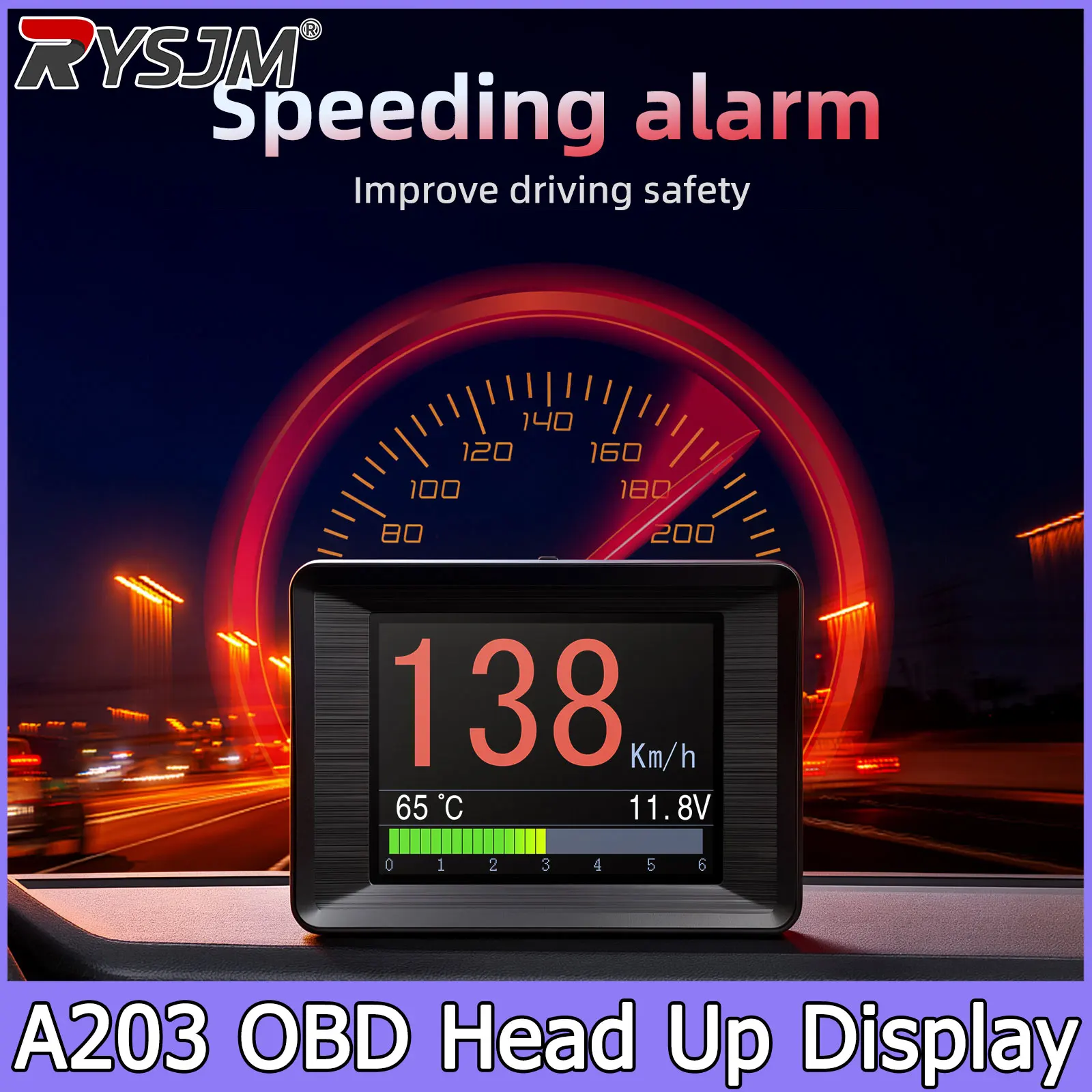 A203 OBD2 On-board Computer Car Head Up Display HUD Digital Speedometer Trip Display Speed Fuel Consumption Temp Gauge Alarm