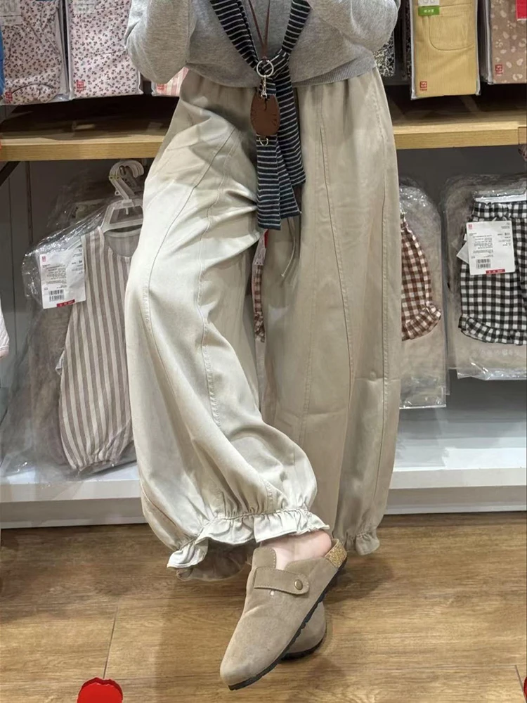 Retro high street flower bud wide leg jeans women autumn new high waisted loose hanging personalized nine cropped pants