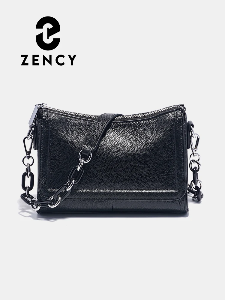Zency Stylish Acrylic Chain Small Women Shoulder Handbag Soft Cow Leather Top-handle Bag Ladies Underarm Bags Zipper Crossbody