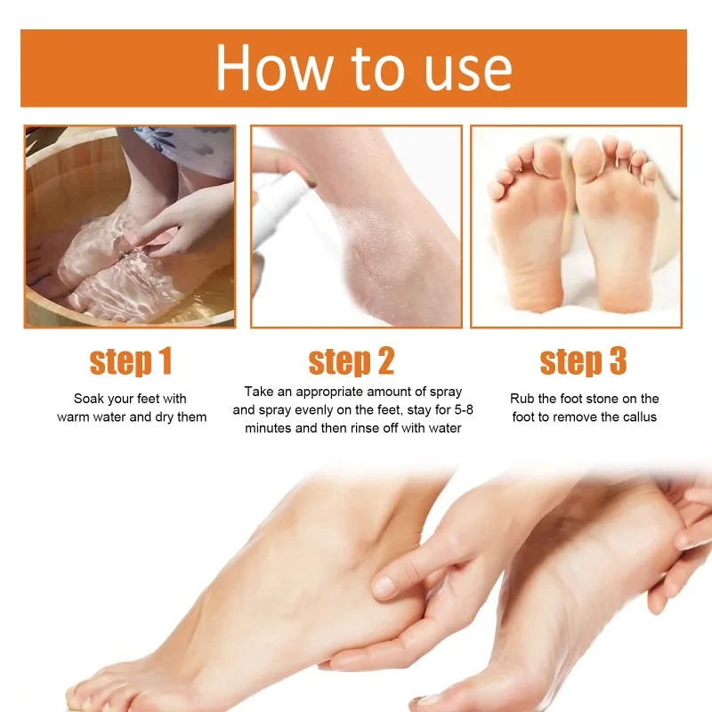 Foot Callus Removal Spray Orange Essential Oil Exfoliating Nourish Peel Feet Calluses Dead Skin Remover Pedicure Foot Care Tool