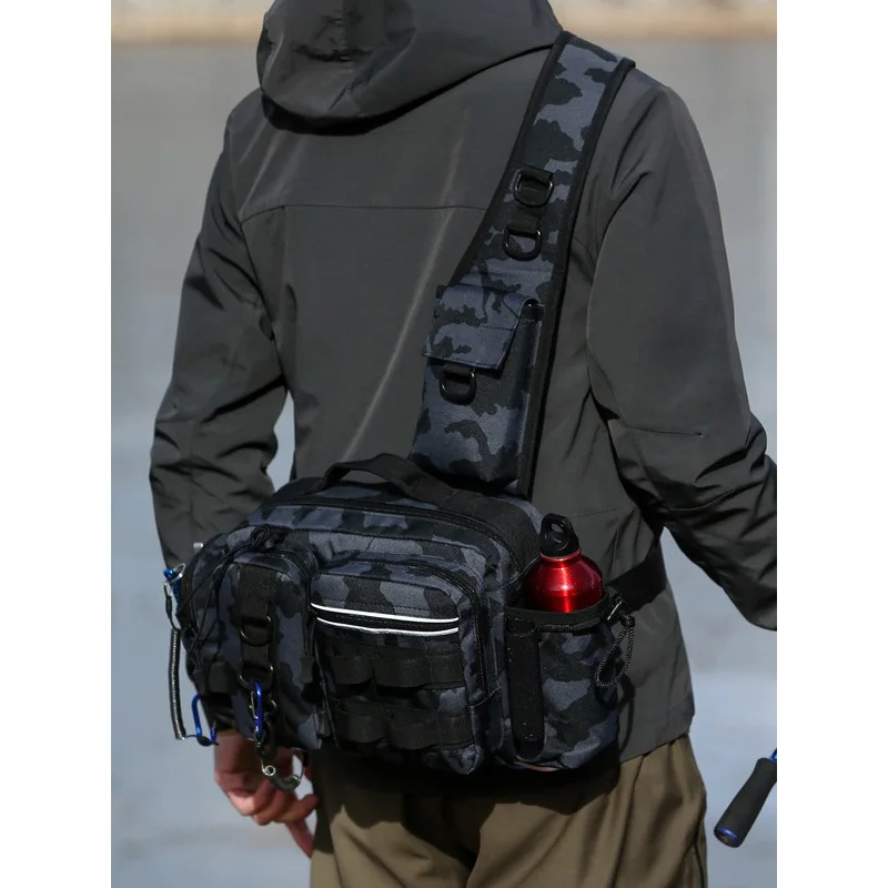 

Outdoor Tactical Camouflage Fishing Tackle Backpack Lure Box Gear Storage Bags with Rod Holder Sling One Shoulder Bag