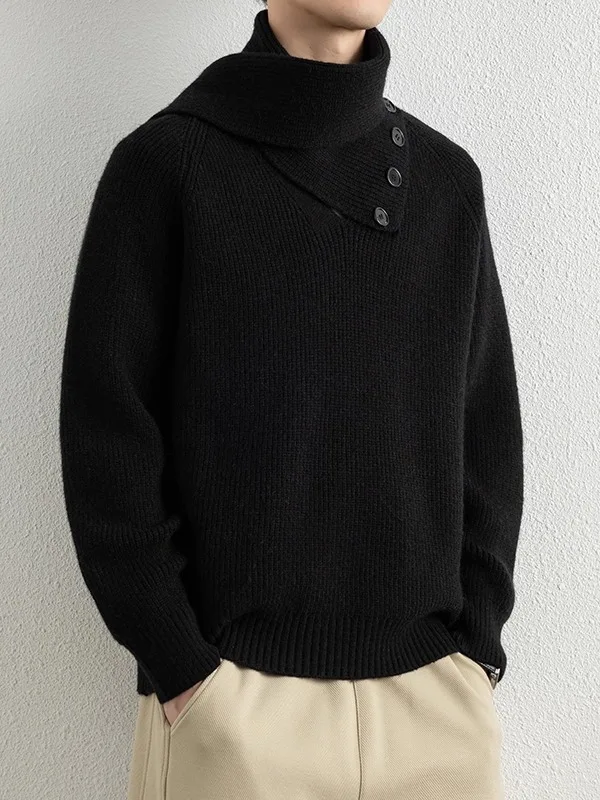 

Men's Casual Knitted Sweater Long Sve Loose Fit Color Winter New Arrival ex High Collar Thermal Knitwear