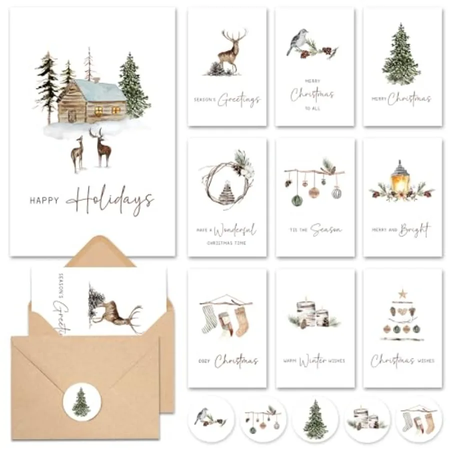 Tarjetas Woodland con sobres y pegatinas a juego, paquete de 20, 4 x 6 pulgadas - Idea de regalo pensada para amigos y familiares - Perfecto para H